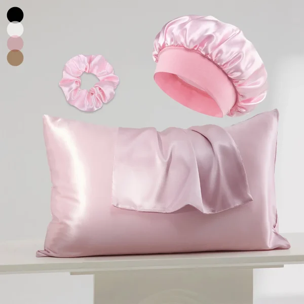 4PCS/LOT 2 Pillowcase Hair Scrunchie Set Fashion Imitation Silk Satin Pillowcase